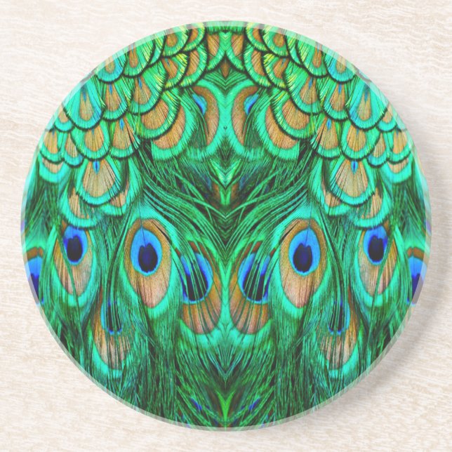 Glorious Peacock Feathers Sandstein Untersetzer (Vorne)