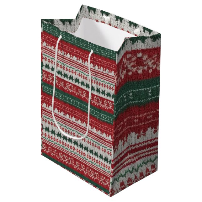 Glorious Tacky Ugly Christmas Sweater Design Mittlere Geschenktüte (Vorderseite Schrägansicht)