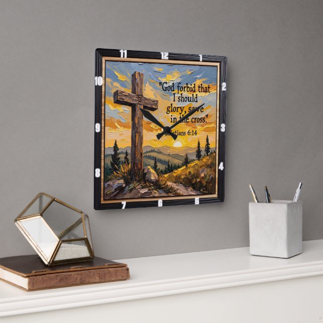 Glory In The Cross Alone Quadratische Wanduhr (Büro)