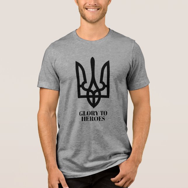 Glory To Heroes & Ukrainian Trident Coat of Arms  Tri-Blend Shirt (Vorderseite)