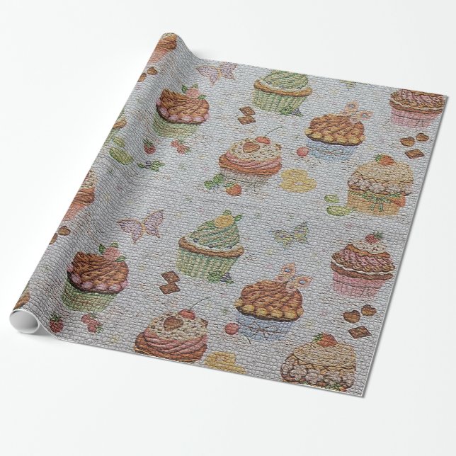 Glossar Moderner Vintager Blumenkuchen Geschenkpapier (Ungerollt)