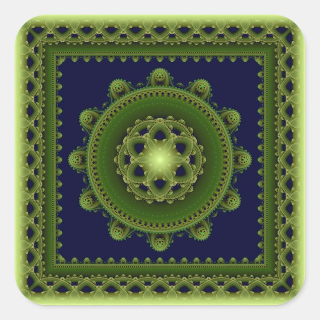 Glossartiges Fraktal Mandala Quadrat Aufkleber (Vorderseite)