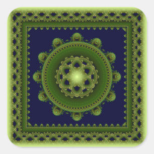 Glossartiges Fraktal Mandala Quadrat Aufkleber