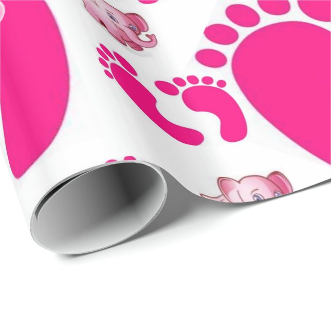 Glosses Wrapping Paper Pink Baby Feet Girl Elephan Geschenkpapier (Rolleneckpunkt)