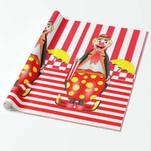 Glosses Wrapping Paper, Red Stripe Clown Popcorn Geschenkpapier