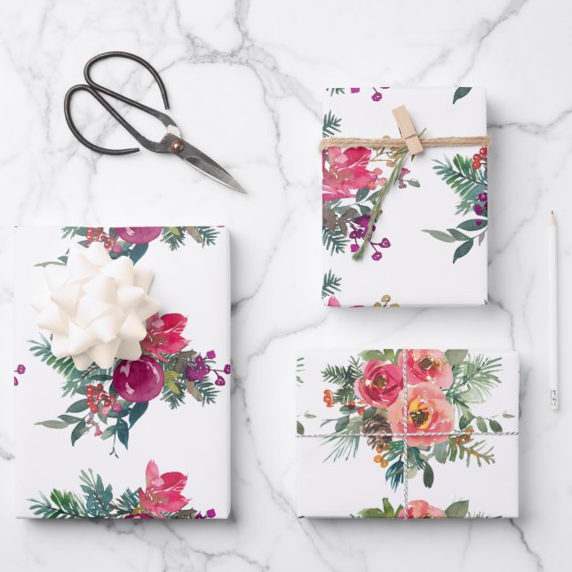 Glossfarbene Weihnachtsdruckpapier für Blume Geschenkpapier Set (Vorderseite)
