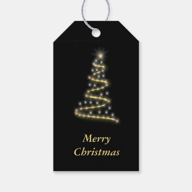 Glossgold Weihnachtsbaum schwarz Geschenkanhänger (Vorderseite)