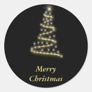 Glossgold Weihnachtsbaum schwarz Runder Aufkleber