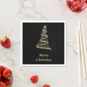 Glossgold Weihnachtsbaum schwarz Serviette