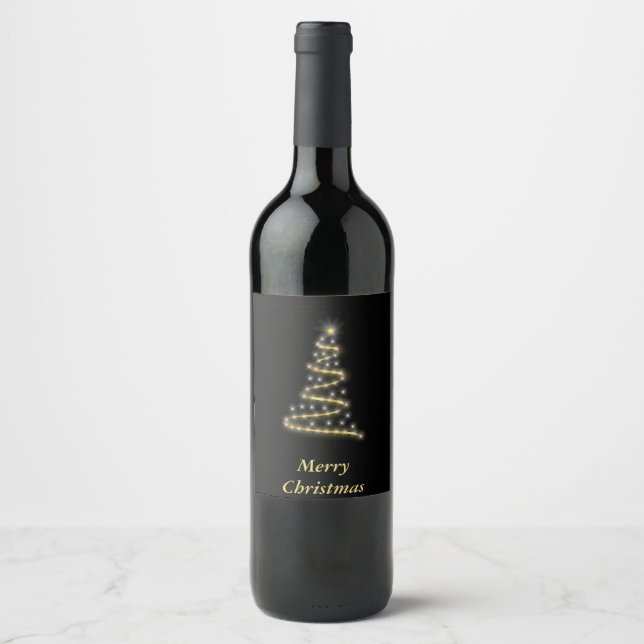 Glossgold Weihnachtsbaum schwarz Weinetikett (Vorderseite)