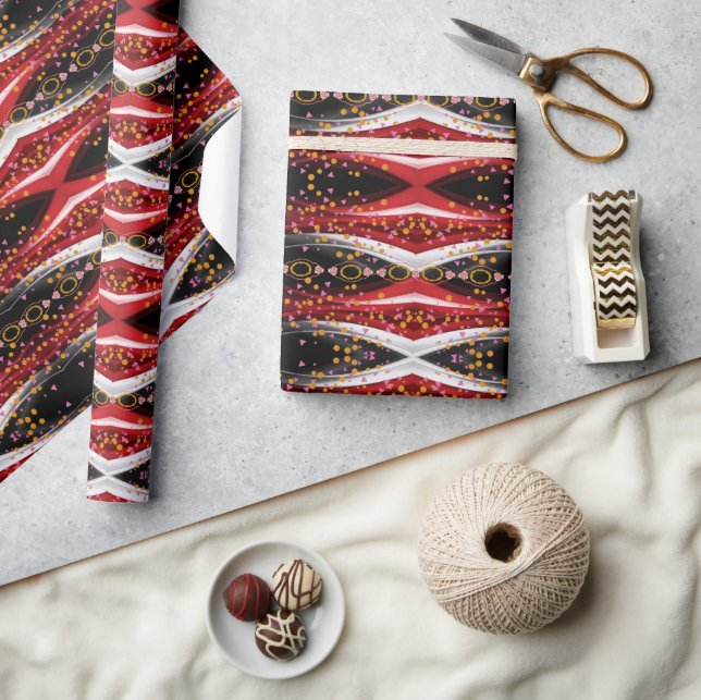 Glosswrapping Paper Abstrakt Red Schwarz-weiß Geschenkpapier (Kunsthandwerk)