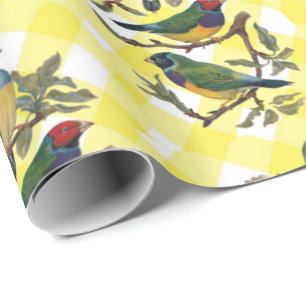 Glosswrapping Paper Bird Gelb Kariert Geschenkpapier