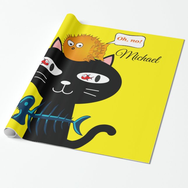 Glosswrapping Paper, Black Cat Fish Knochen Gelb Geschenkpapier (Ungerollt)