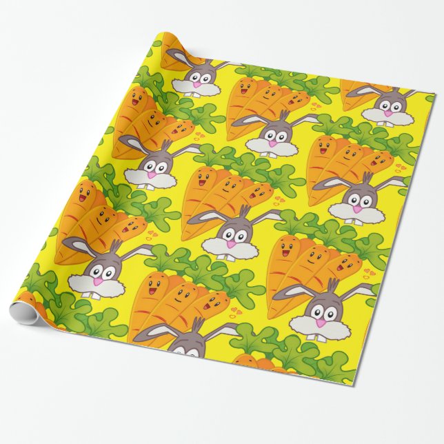 Glosswrapping Paper, Carrots Rabbit Gelb Geschenkpapier (Ungerollt)
