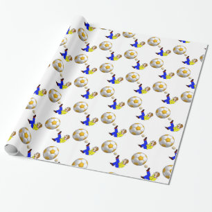 Glosswrapping Paper, gelbes weißes Fußballball Geschenkpapier