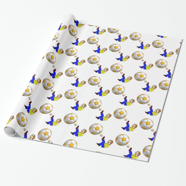 Glosswrapping Paper, gelbes weißes Fußballball Geschenkpapier (Ungerollt)