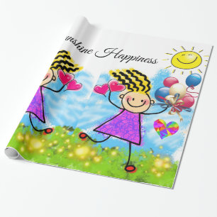 Glosswrapping Paper, Girl Sun Balloons floral Geschenkpapier