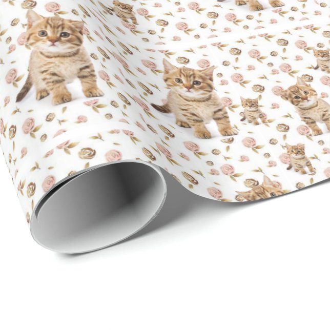 Glosswrapping Paper Kittens Floral Geschenkpapier (Rolleneckpunkt)