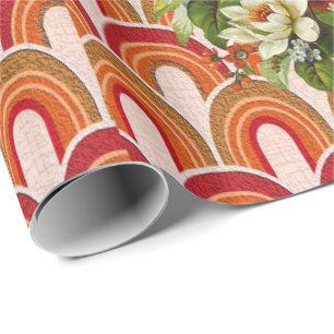 Glosswrapping Paper Orange Floral Geschenkpapier