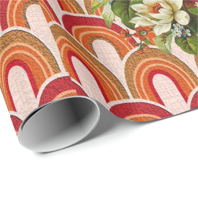 Glosswrapping Paper Orange Floral Geschenkpapier (Rolleneckpunkt)