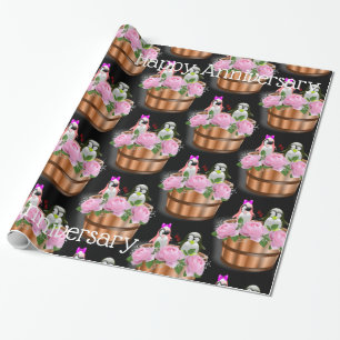 Glosswrapping Paper, Pinguin Pink Roses Geschenkpapier