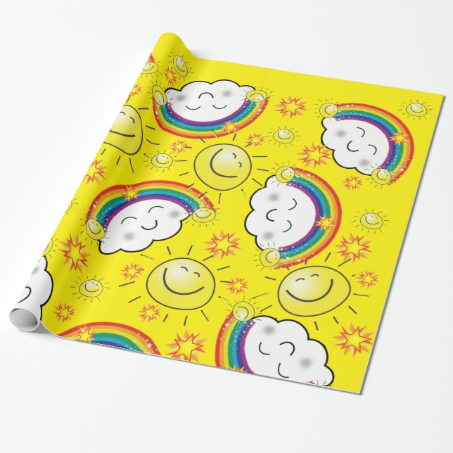 Glosswrapping Paper, Rainbow Sun Clouds Gelb Geschenkpapier (Ungerollt)