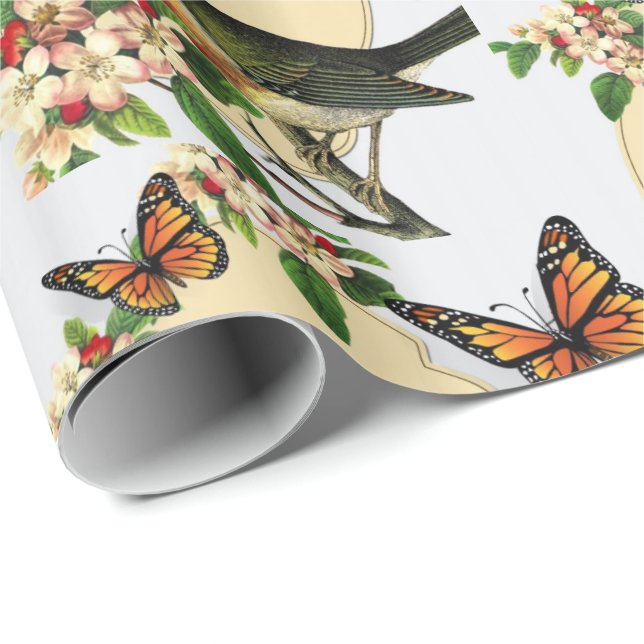 Glosswrapping Paper Vintag Bird Geschenkpapier (Rolleneckpunkt)
