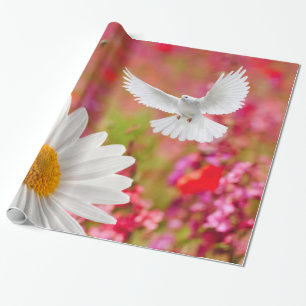 Glosswrapping Paper, White Daisy Dove Pink Floral Geschenkpapier