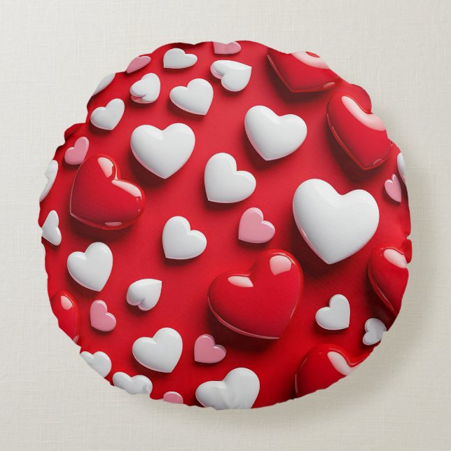 Glossy 3d herzen rundes kissen (Vorderseite)