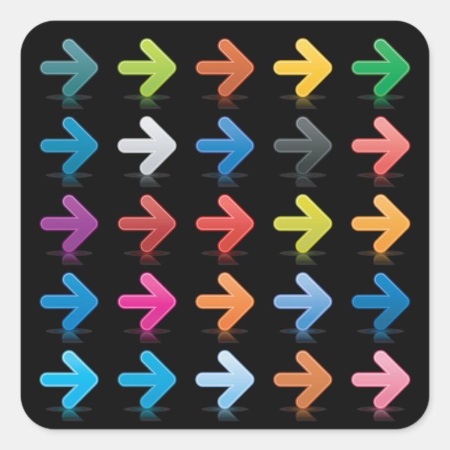 Glossy Arrows Set Vibrant Directional Pointers Quadratischer Aufkleber (Vorderseite)