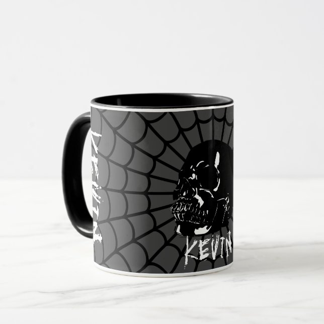 Glossy Black and Gray Skull Individuelle Name Tasse (Vorderseite Links)