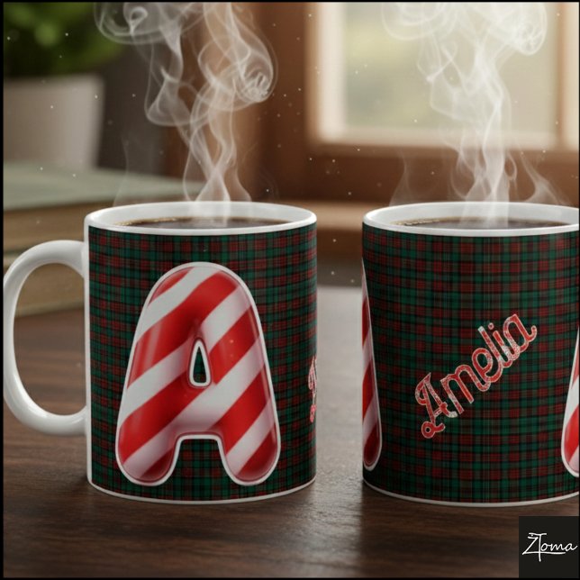 Glossy Candy Cane Striped Christmas Letter A Kaffeetasse (Von Creator hochgeladen)