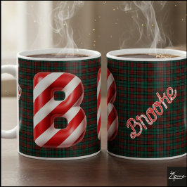 Glossy Candy Cane Striped Christmas Letter B Kaffeetasse