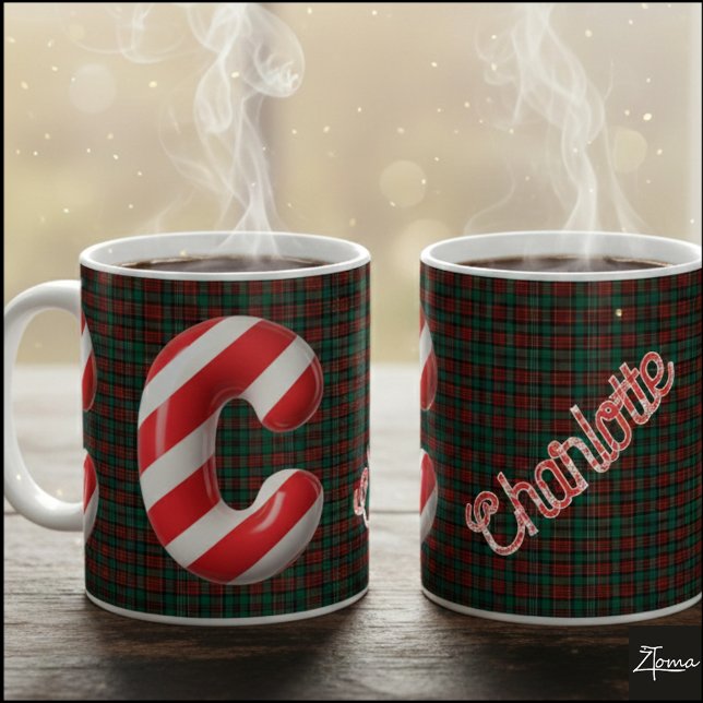 Glossy Candy Cane Striped Christmas Letter C Kaffeetasse (Von Creator hochgeladen)