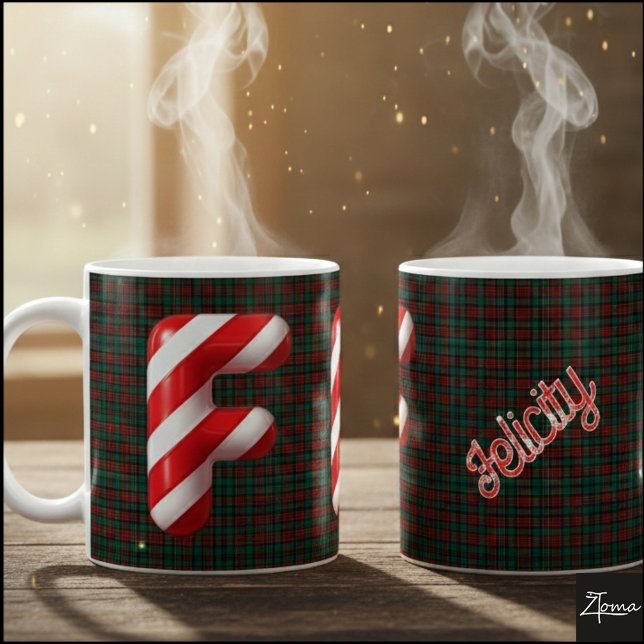 Glossy Candy Cane Striped Christmas Letter F Kaffeetasse (Von Creator hochgeladen)