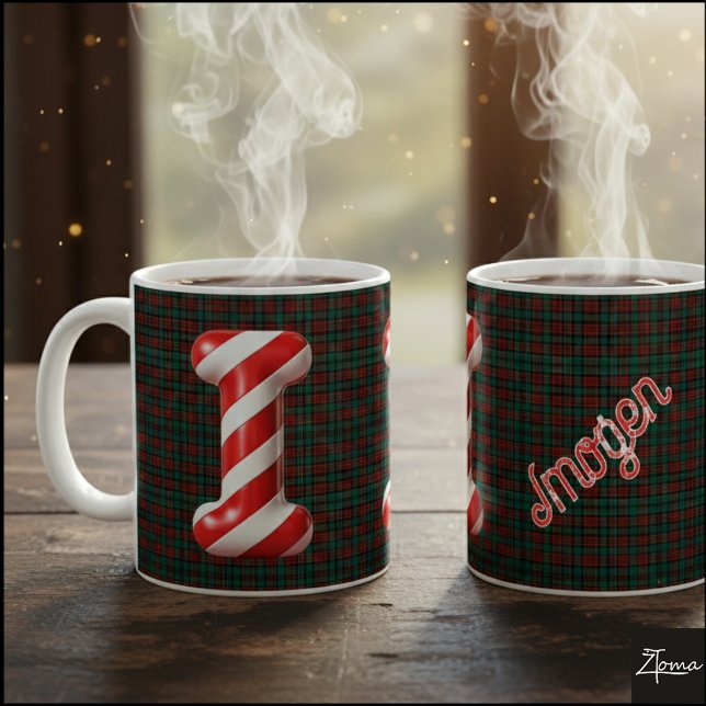 Glossy Candy Cane Striped Christmas Letter I Kaffeetasse (Von Creator hochgeladen)