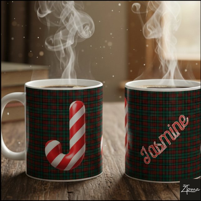 Glossy Candy Cane Striped Christmas Letter J Kaffeetasse (Von Creator hochgeladen)