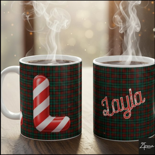 Glossy Candy Cane Striped Christmas Letter L Kaffeetasse (Von Creator hochgeladen)