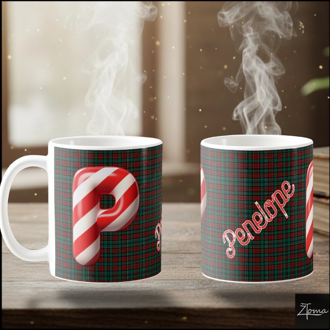Glossy Candy Cane Striped Christmas Letter P Kaffeetasse (Von Creator hochgeladen)