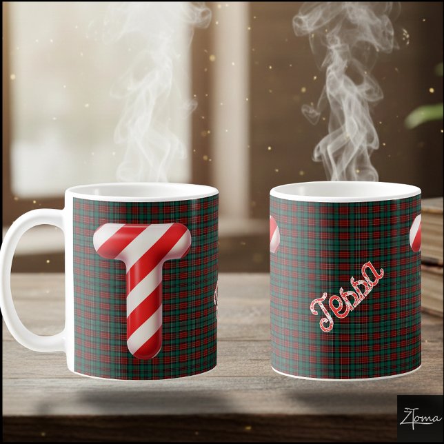 Glossy Candy Cane Striped Christmas Letter T Kaffeetasse (Von Creator hochgeladen)