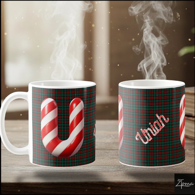 Glossy Candy Cane Striped Christmas Letter U Kaffeetasse (Von Creator hochgeladen)