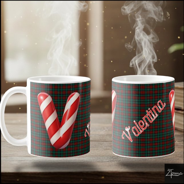 Glossy Candy Cane Striped Christmas Letter V Kaffeetasse (Von Creator hochgeladen)