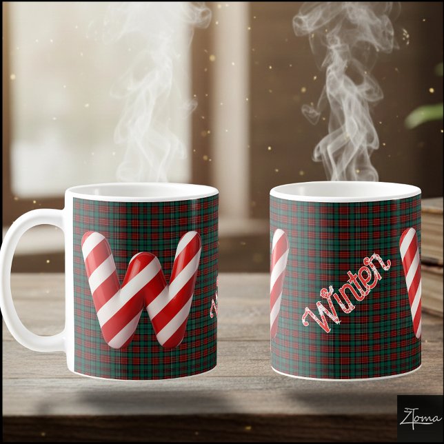 Glossy Candy Cane Striped Christmas Letter W Kaffeetasse (Von Creator hochgeladen)