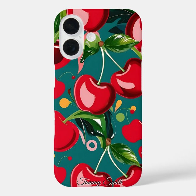Glossy Cherry & Floral Pattern Case-Mate iPhone Hülle (Rückseite)