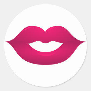 Glossy Dark Pink Lips Round Stickers