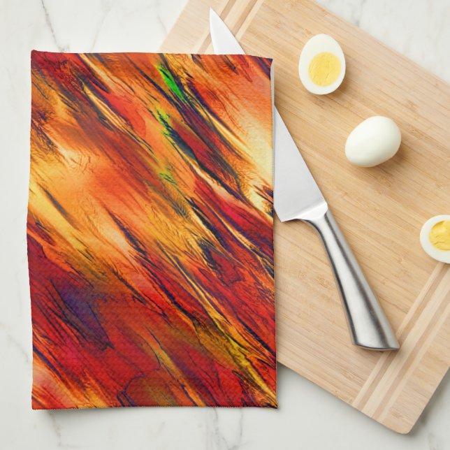 Glossy gefärbt von rot bis orange, ein wenig grün geschirrtuch (Viertel Falte)