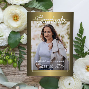 Glossy Gold Minimalistisch Abschluss Ankündigung Postkarte