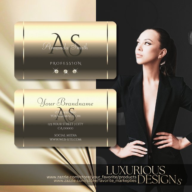 Glossy Gold Optics Sparkling Diamonds Initialen Visitenkarte (Von Creator hochgeladen)