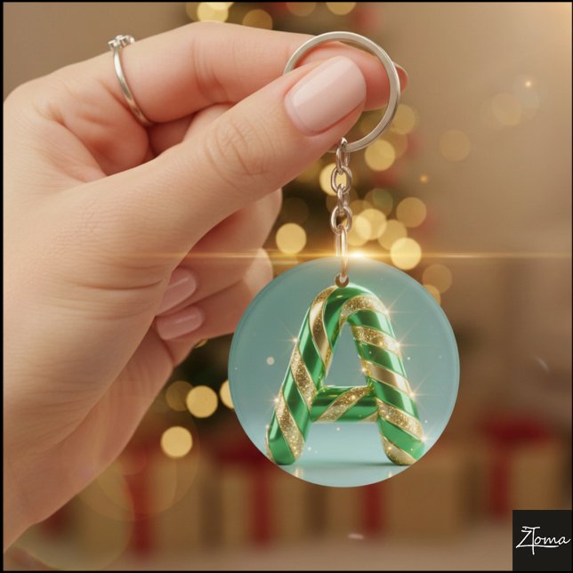 Glossy Green Gold Glitter Striped Letter A Schlüsselanhänger (Von Creator hochgeladen)