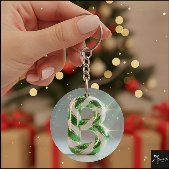 Glossy Green Gold Glitter Striped Letter B Schlüsselanhänger (Von Creator hochgeladen)